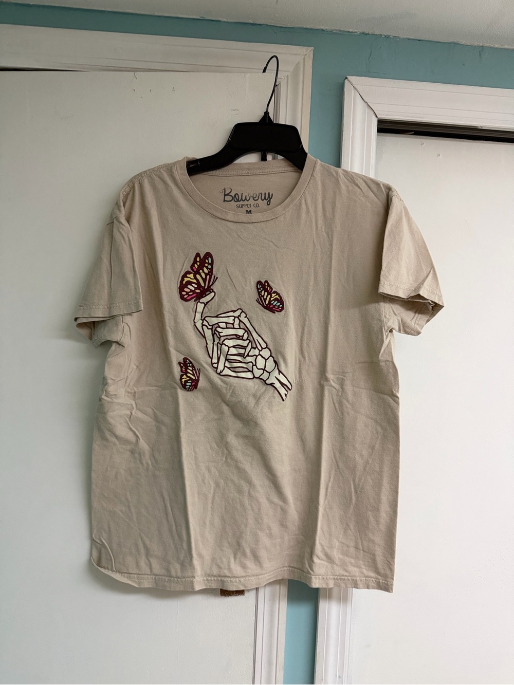 Bowery Beige Graphic Tee with Butterfly Design